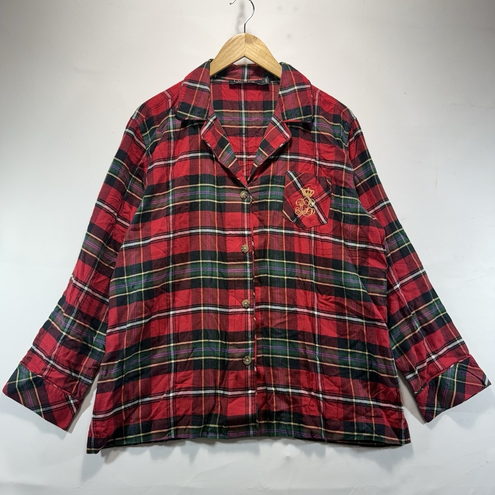 Lauren Ralph Lauren Plaid Button Down Sleep Shirt Red Flannel Size L